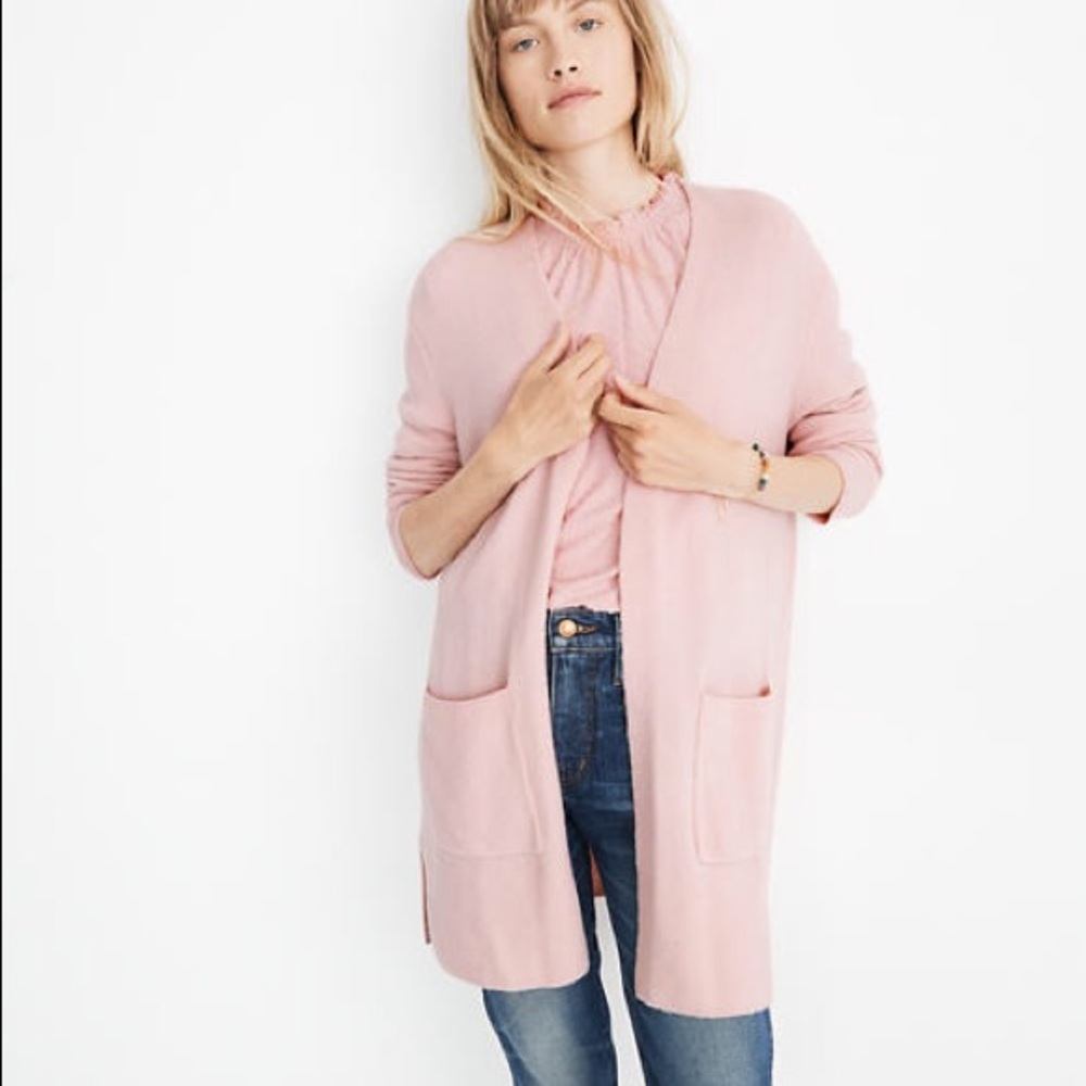MADEWELL | Baby Pink Open Front Pocket Cardigan